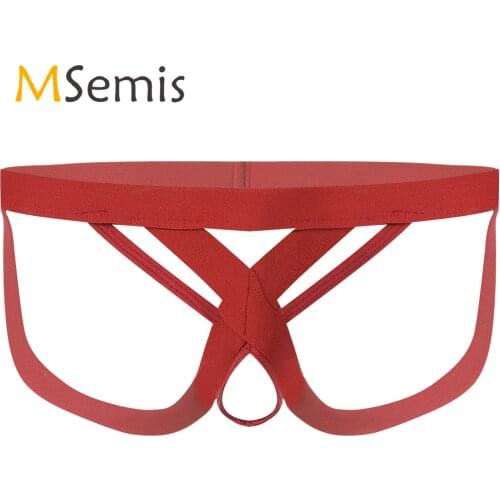 Men Lingerie Open Butt Panties Micro Thongs Underpants Crotchless G-string Jockstrap Underwear Low Rise Elastic Waistband Briefs