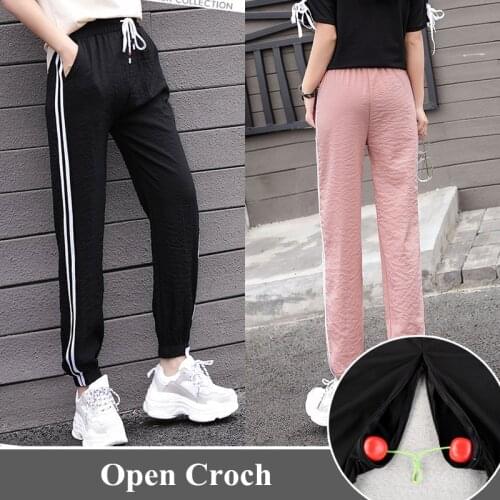 Outdoor Sex Pants For Women Spring Summer Fashion Casual Zippers Open Croch Sexy Clothes Exotic Trousers Female Plus Size XXXL