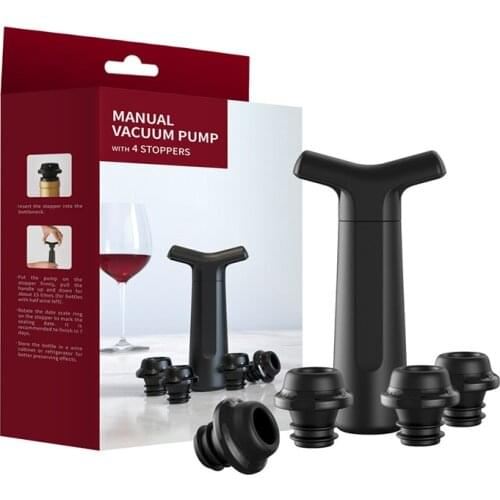 Wine Saver Vacuum Pump Manual Wine Stoppers with 4 Reusable Wine Bottle Stoppers Sealer Keeps Wine Fresh up to 7 Days