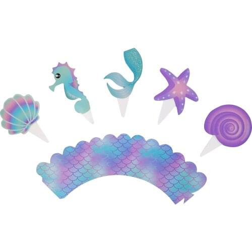 Mermaid Party Shell Starfish Seaweed Cupcake Toppers Wrapper Cake Box Birthday Party Decor Baby Shower Supplies ww43