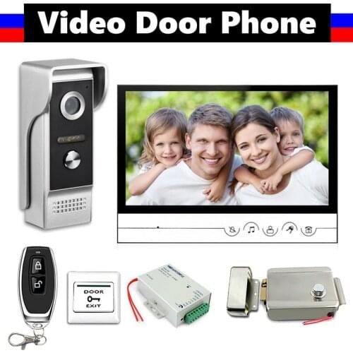 9" Screen Video Door Phone Intercom Entry System Video Doorbell Kits Remote Control +Door Exit + Electric Control Door Lock