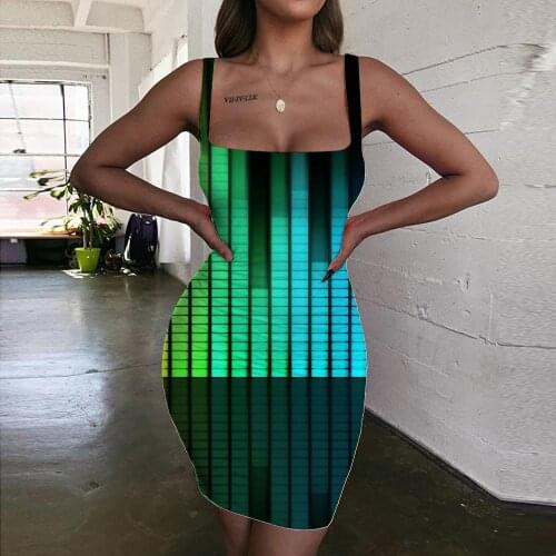 Giyu Brand Music Dress Women Skull Ladies Dresses Hip Hop Halter Sleeveless Colorful 3d Print Womens Clothing Plus Size New