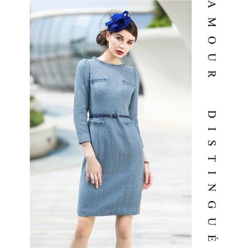2020 Elegant Spring Autumn Winter Women Suit Tweed Business Wear Formal Work Office Lady Clothing Vintage Pencil Dress