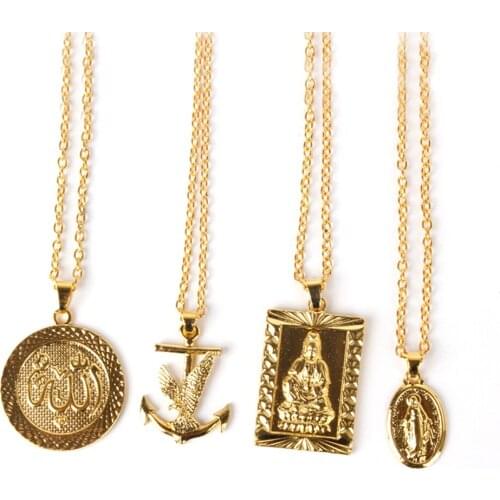 Gold Portrait Coin Cross Square Guanyin Ingots Embossment Charms Vintage Pendant Accessories Wild For Women Necklaces