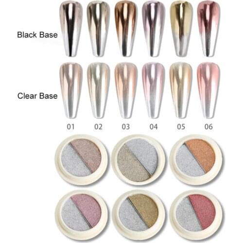 1 Box Mirror Nail Powder Two Color Nail Dust Powder Holographics Silver Gold Nail Glitter Chrome Pigment Nail Art Decoration