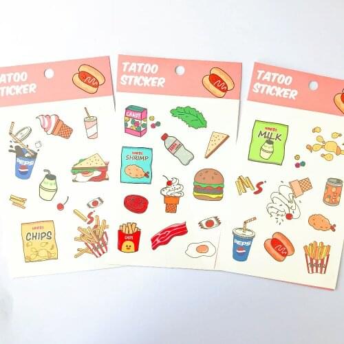 1 Sheet Creative Fast Food Tatoo Stickers DIY Decorative Stickers Diary Phone Bottle Decoration Stick Label Kids Gift