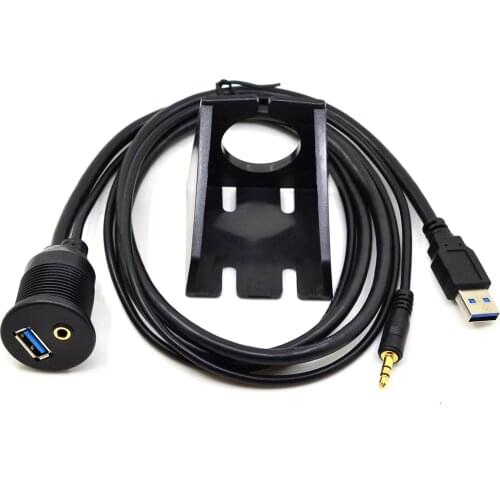 1m USB 3.0&3.5mm to USB&3.5mm AUX Extension Cable Flush Mount Cable Cord for Car/Boat/Trailer Dial Plate 3FT