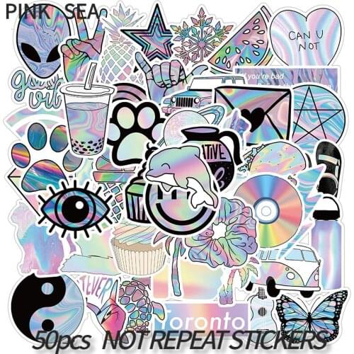 10/30/50Pcs/set Laser Reflective Cartoon Pvc Graffiti Stickers For Kids Suitcases Case Skateboard Helmet Luggage Laptop Mexid