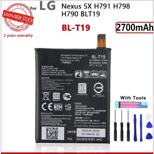 100% Original 2700mAh BL-T19 BLT19 Phone Battery For LG Nexus 5X H790 BLT19 H791 H798 Phone High quality Battery With Tools