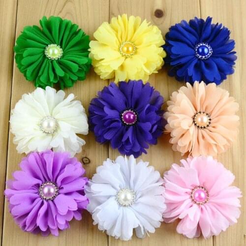 20 pcs/lot , 2.3" Ballerina Chiffon Flower with Pearl and Rhinestone Center