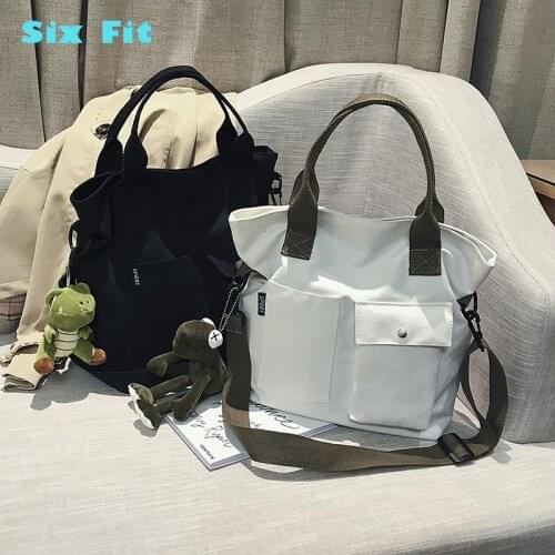 2020 Sixfit Soft Canvas Bag Reusable Shopping Bags Solid Bag Canvas Daily Use Handbags Large Capacity Women Casual Tote Handbag
