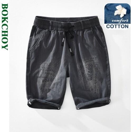 2021 Summer and Spring New Men Denim Shorts Tide Brand Loose Five-point Drawstring Thin Casual Pants Black Gray Workwear GD-608