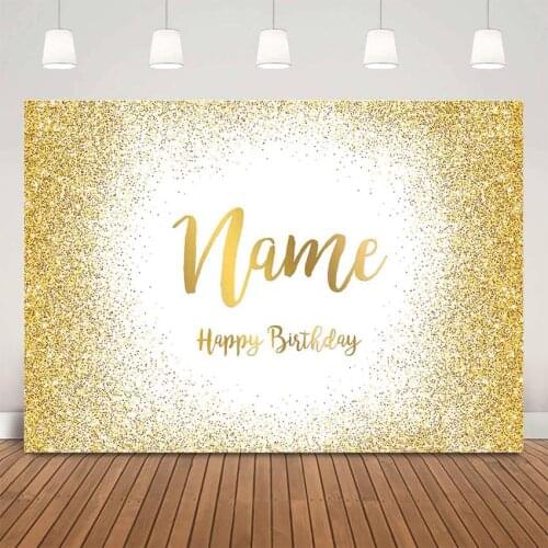 White background gold glitter birthday backdrop happy birthday theme party decoration customize photocall studio