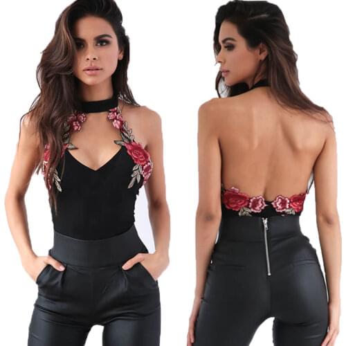 New Arrivals Fashion Women V-Neck Sleeveless Floral Bodycon Bandage Bodysuit Jumpsuit Backless Summer Bodysuits