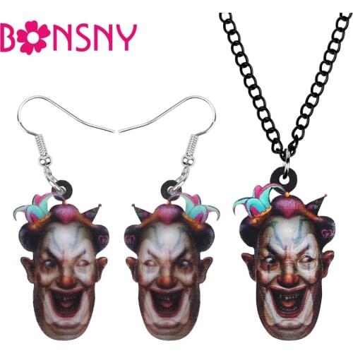Bonsny Acrylic Halloween Anime Horror Clown Jewelry Sets Necklace Earrings Decoration Accessory For Women Girls Teens Charm Gift