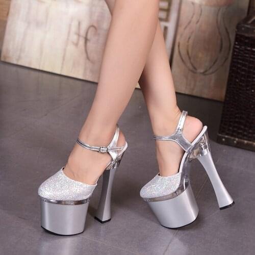 Sandals Women Shoes Silver Wedding Sandals Bride Sequined Thin High Heels 18CM Platform Women Sandals Sexy Peep Toe Dress Shoes