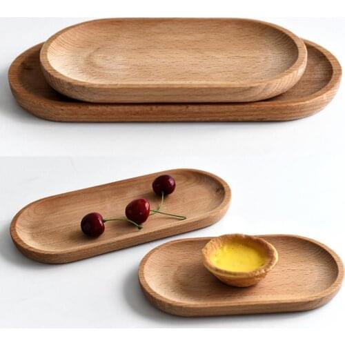 Wood Oval Solid Wood Pan Plate Fruit Dishes Saucer Tea Tray Dessert Dinner Plate Tableware