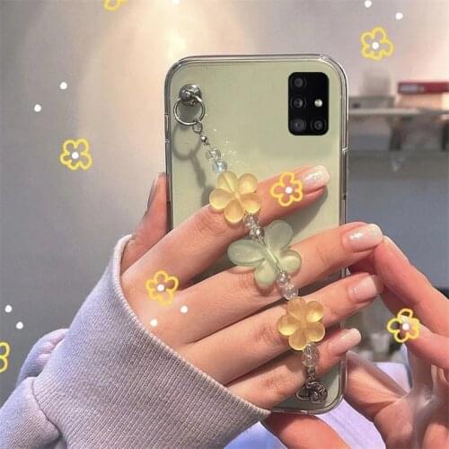 Cute Butterfly Wrist Chain Phone Case For Samsung S21 S20 S10 S8 S9 Plus Ultra S20 FE Note 8 9 10 20 Transparent Soft Back Cover