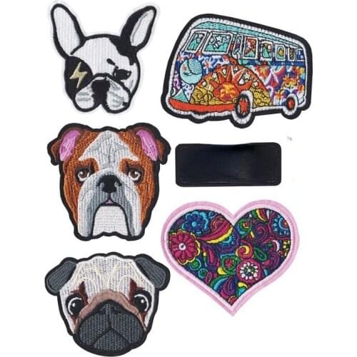 Cartoon Bus Colour Peace Iron On Patches wholesale for Clothing Peace Automobile Back Rubber Bulldog Embroidery Appliques Badges