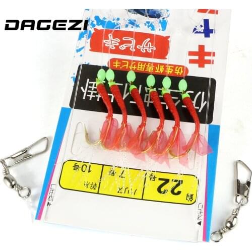 DAGEZI New 6pcs/set luminous Rubber string hook shrimp Fish skin high carbon steel hook fishing Bait Jigs Lure fishing lure