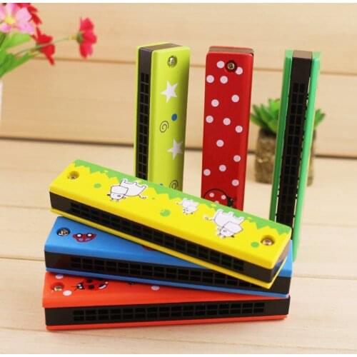 Double Row 16 Hole Childrens Wooden Painted Harmonica Toy Education Early Instrument Creative Musical Enlightenment Random K6N2
