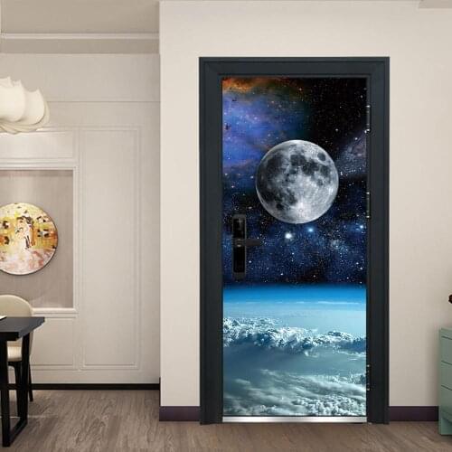 Cosmic Stars Door Stickers Astronomy Lovers Home Decoration Planet Bedroom Living Room Decoration Wall Art Two-Piece Set