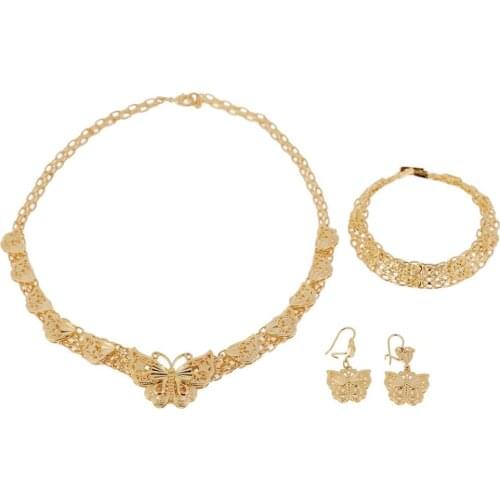 Ethiopian Necklace Earrings Bracelet Gold Color Filled Wedding Bridal African Arab India Jewelry Sets