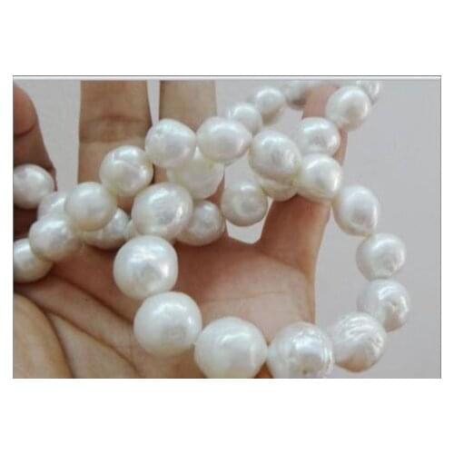 Elegant 11-12mm natural white pearl necklace 18inch