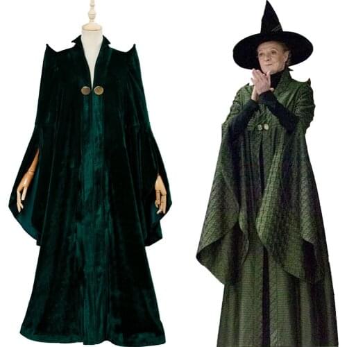 Professor Minerva McGonagall Cosplay Costume Green Robe Cloak Dress Coat Outfits Halloween Costumes New Arrival