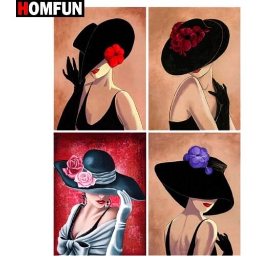 HOMFUN Full Square/Round Drill 5D DIY Diamond Painting "Wearing a hat" 3D Diamond Embroidery Cross Stitch Home Decor Gift