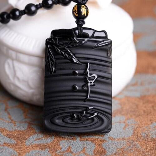 Jadery 100% Pure Natural Obsidian Pendant Necklace Buddha Bodhisattva Amulet / Talisman Made of Obsidian Gemstone Fine Jewelry