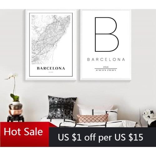 Barcelona Map Print Spain Espana City Street Road Map Poster Modern Canvas Painting Black White Picture Office Wall Room Decor