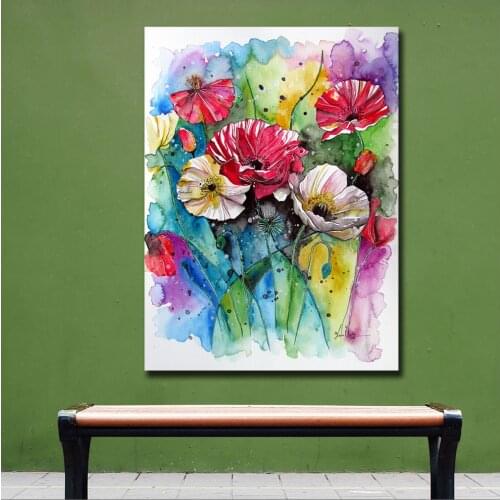 Large Size Oil Painting COLOURFUL_POPPIES Flowers Ink Art Wall Art Canvas Prints Pictures for Living Room and Bedroom No Framed