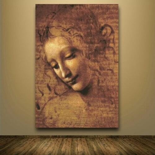 Leonardo DA VINCI womans head Giclee canvas Painting Classic Art Wall Art Pictures For Living Room Bedroom Sthdy FRAME
