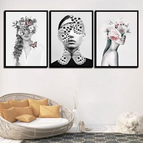 Flowers and Butterflies Figure Art Painting Nordic Posters Canvas Prints Wall Art Pictures for Baby Bedroom Home Decoration