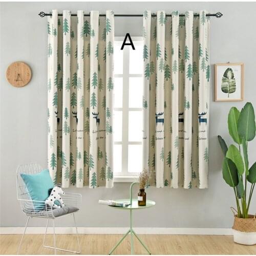 Christmas Tree Print Short Curtains for Kids Bedroom Elegant Blackout Polyester Grommet Kitchen Living Room Window Panels Hot
