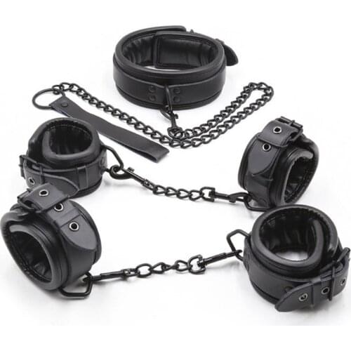 Couples Adult Toys Leather Bondage 3pcs/Set(Handcuffs+Neck Collar+Ankle Cuffs)Sex Slave Restraints Hand Cuffs Adult Games tools