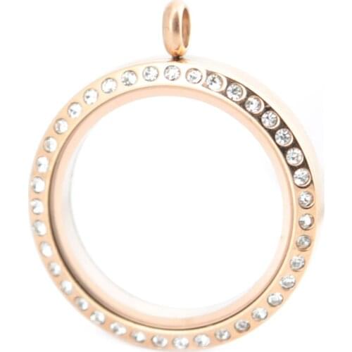 30mm round screw 10pcs crystal rose gold stainless steel Memory living glass locket , glass locket floating charms for Women