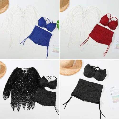 2021ins Style Three-piece Swimsuit Womens Three-piece Swimsuit with Big Breasts Gathered with Steel Support To Cover The Meat