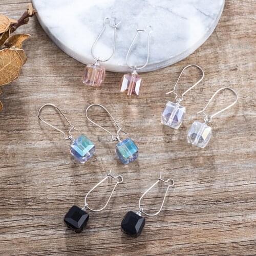 TDQUEEN Square Pink Crystal Earrings For Women Blue Long Dangle Drop Beads Pendant Designer Elegant Simple Style Lady Earing