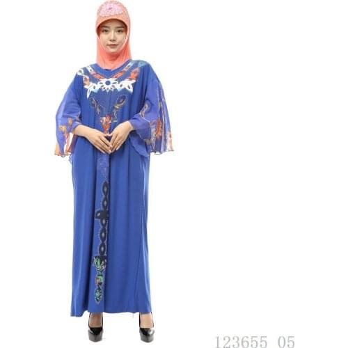 Hot Sale breath Chiffon Beading Muslim Abaya Elegant PPrinted Long Muslim Abayas Women Modest Wear Clothing EID Robes WY002