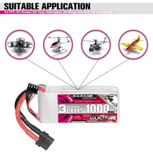 CODDAR 1000mAh 3S 11.1V 140C Lipo Battery With XT60 Plug For FPV Racing Drone Rc Quadcopter Racer Airplane BetaFPV Parts