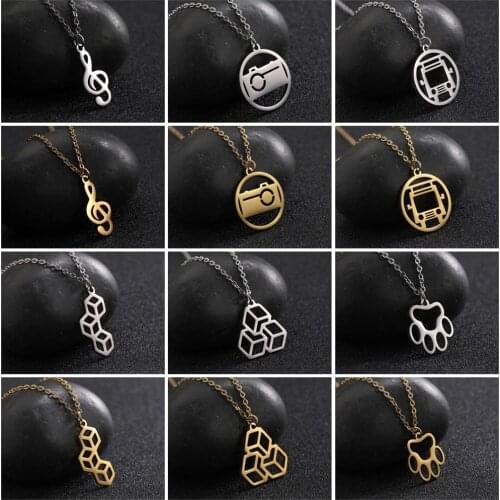Teamer Fashion Stainless Steel Necklace for Women Music Camera Car Travel Bus Choker Link Chain Necklace Bear Paw Jewelry