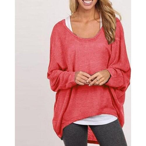 Fashion Women Round Neck Long Sleeve Solid Color Loose Pullover Blouse Top Casual Women Women Tops Pullover