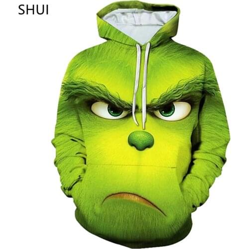 2021 New Christmas Green Frog Hoodie Hoodie Mens Sports Shirt Casual Wear Fashion Grinch Hooded 3D Streetwear Mens Clothing
