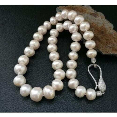 Natural freshwater pearl A 10-12mm pearl necklace luxury crystal clasp 19inch
