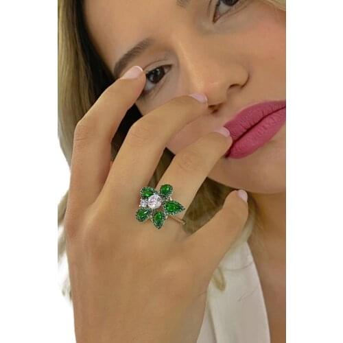 Top Quality Emerald Cubic Zirconia Special Design 925 Sterling Silver Ring