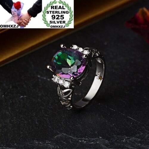 OMHXZJ Wholesale European Fashion Woman Girl Party Birthday Wedding Gift Oval Colorful AAA Zircon 925 Sterling Silver Ring RR850