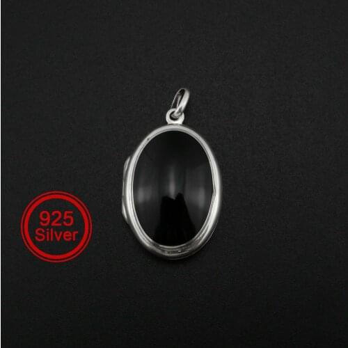 20x27MM Oval Photo Locket Solid 925 Sterling Silver Black Onyx Keepsake Memorial Pendant Charm DIY Necklace Supplies 1122013