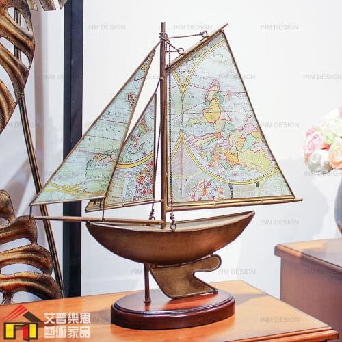 Sailboat Vintage Decor Retro Desktop Ornament Home Decoration Decrative Metal Sailing Boat Model Nautical Handmade Gift